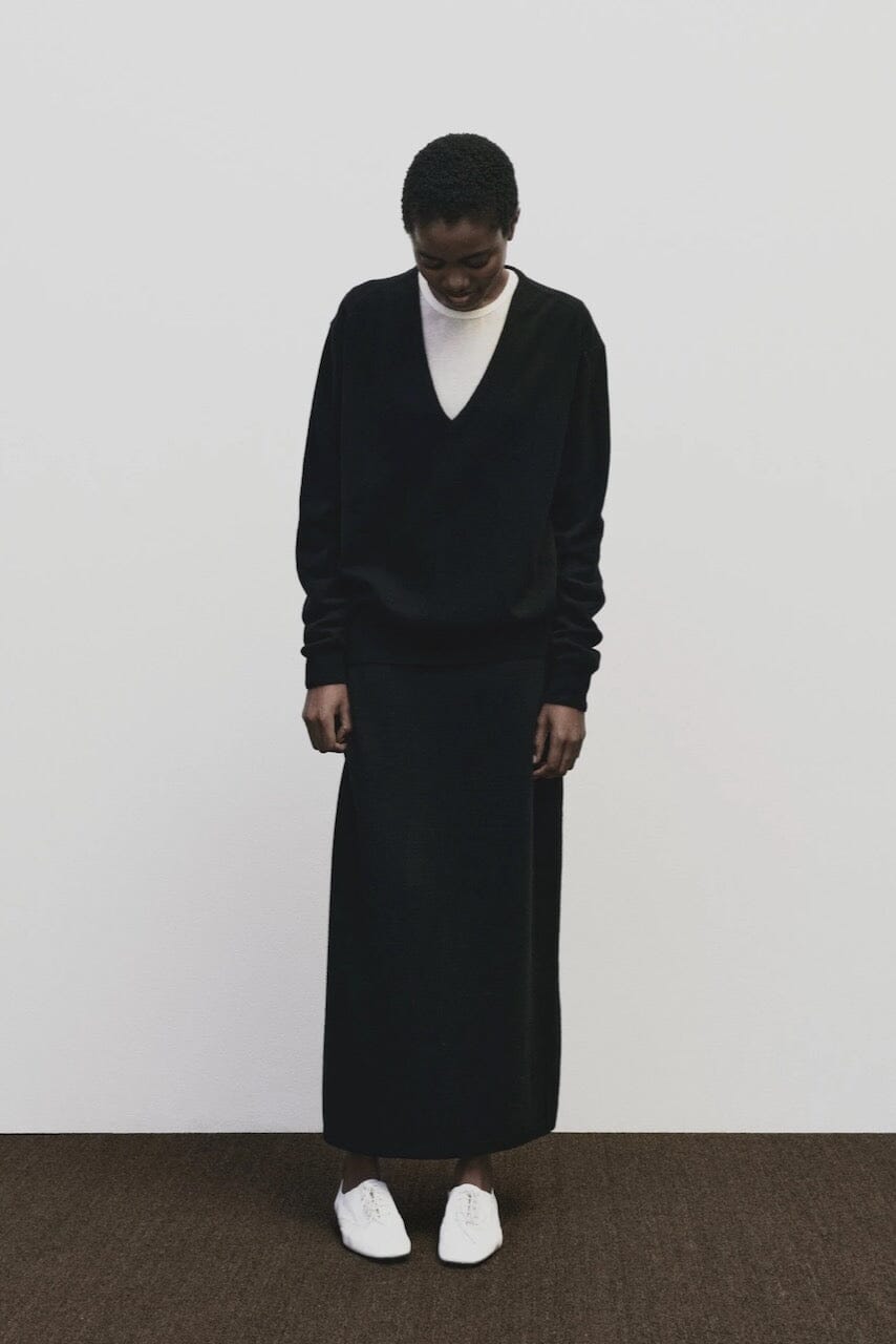 Ivory slim fit wool Tencel crewneck top by Mijeong Park
