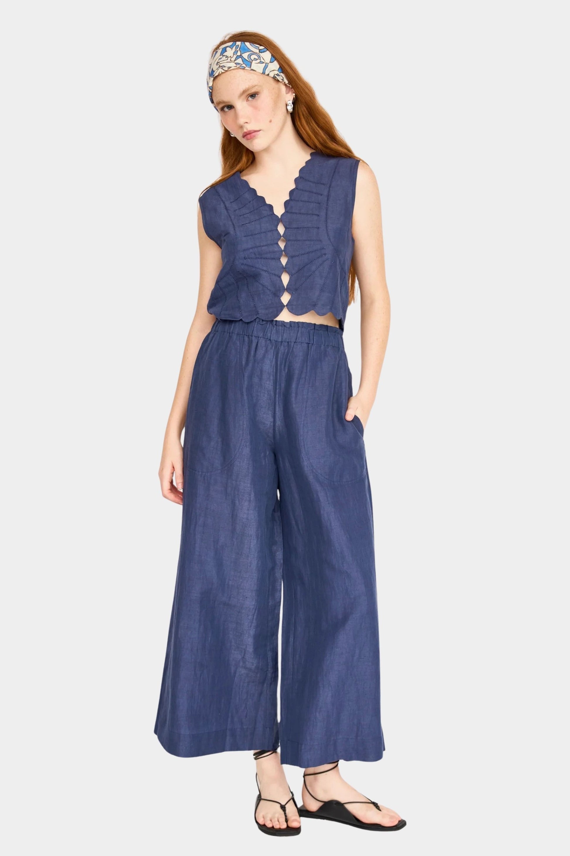 barcelona sunrise top blueberry front view cropped silhouette lightweight cotton shop yucca denver
