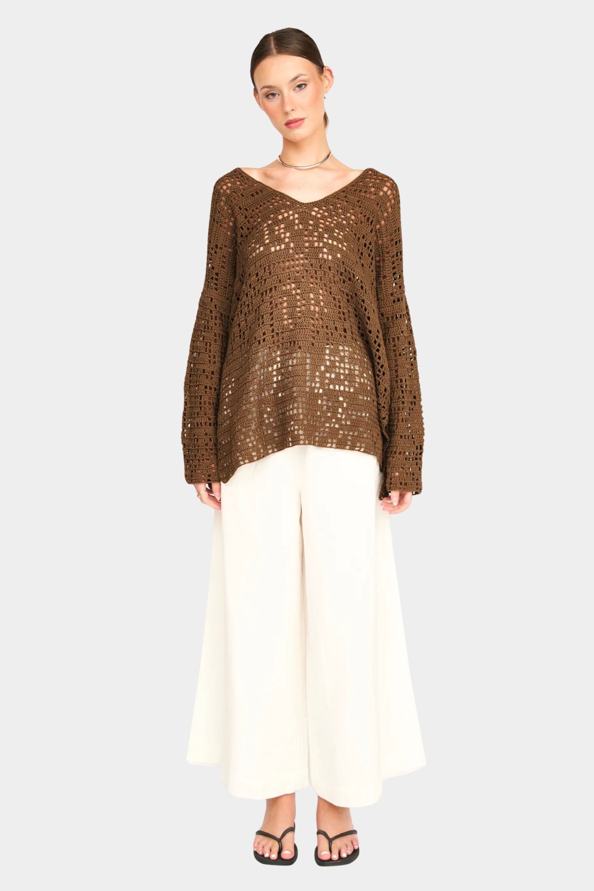 hand crochet tunic front view boxy silhouette breathable cotton open weave shop yucca denver