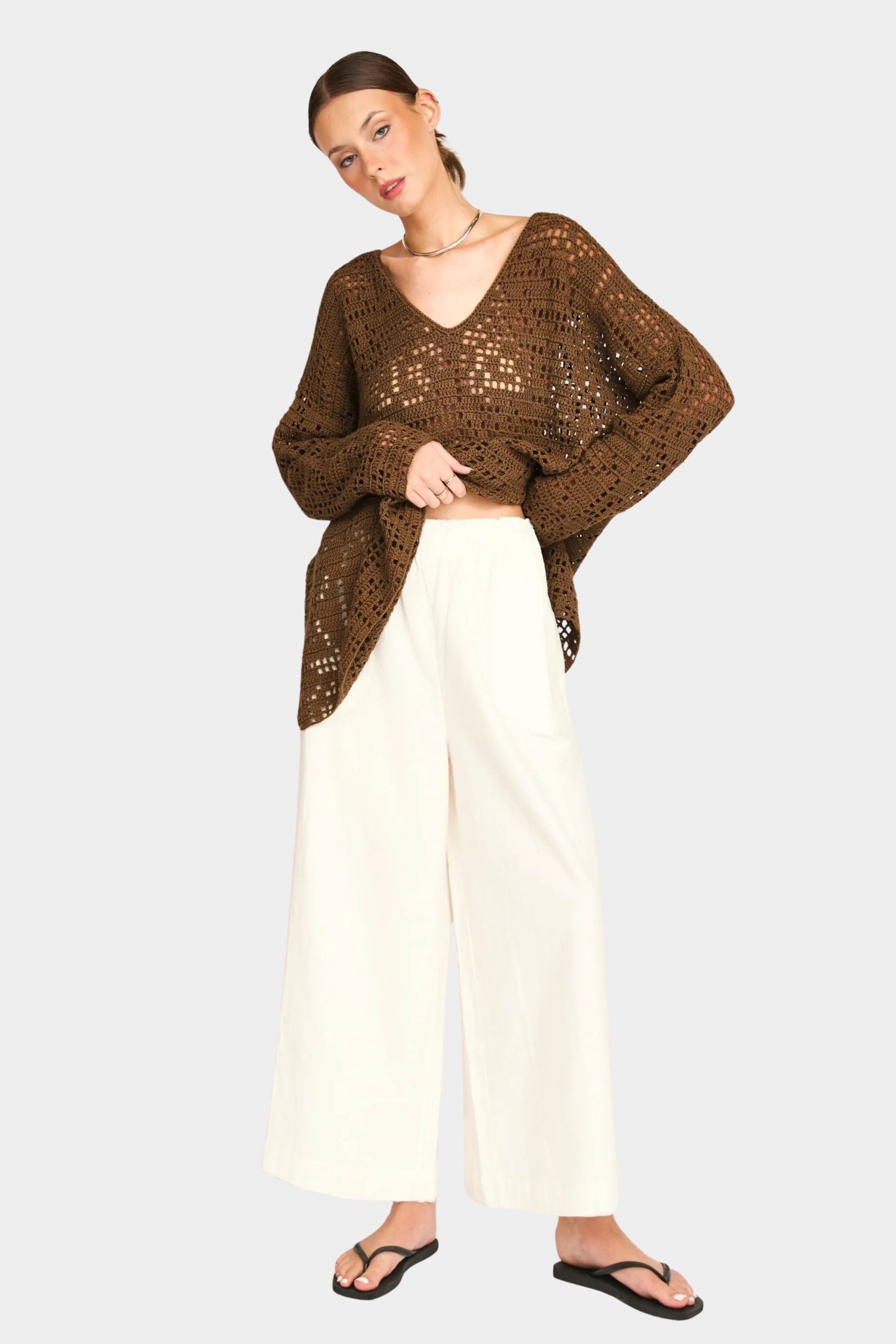 hand crochet tunic relaxed fit long sleeve sheer cotton layering top shop yucca denver