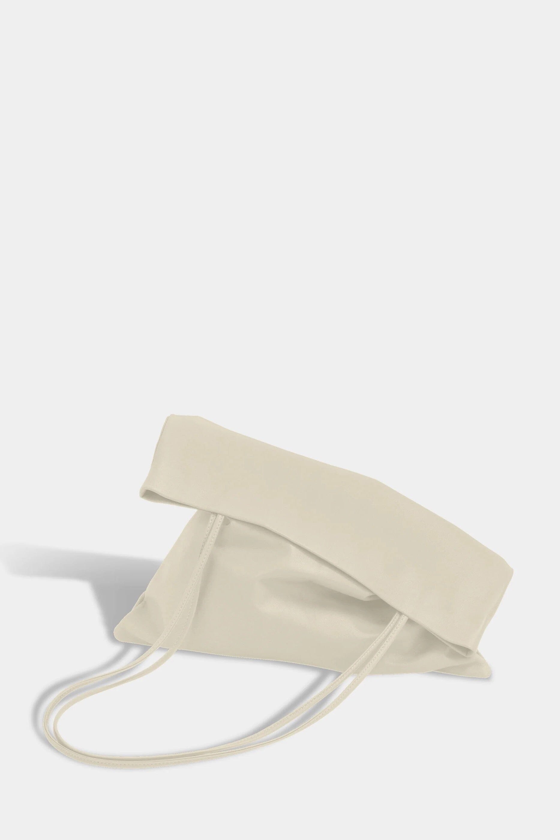 Modern Weaving Slim Lamb Sak Creme in Italian lamb leather with soft drape and ultra-slim shoulder straps