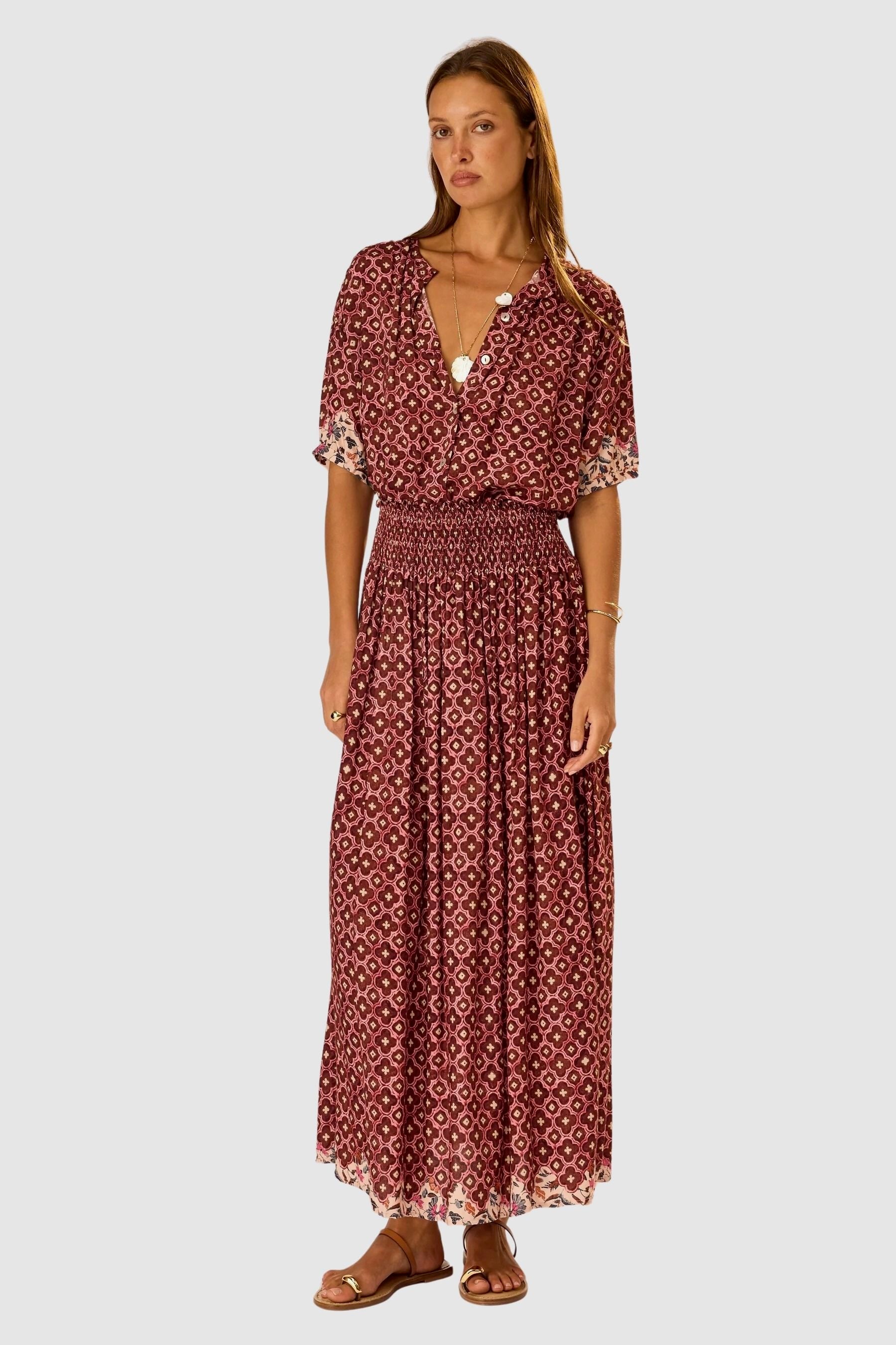 Natalie Martin Bella Skirt Mosaic Spice front view with fluid relaxed silhouette
