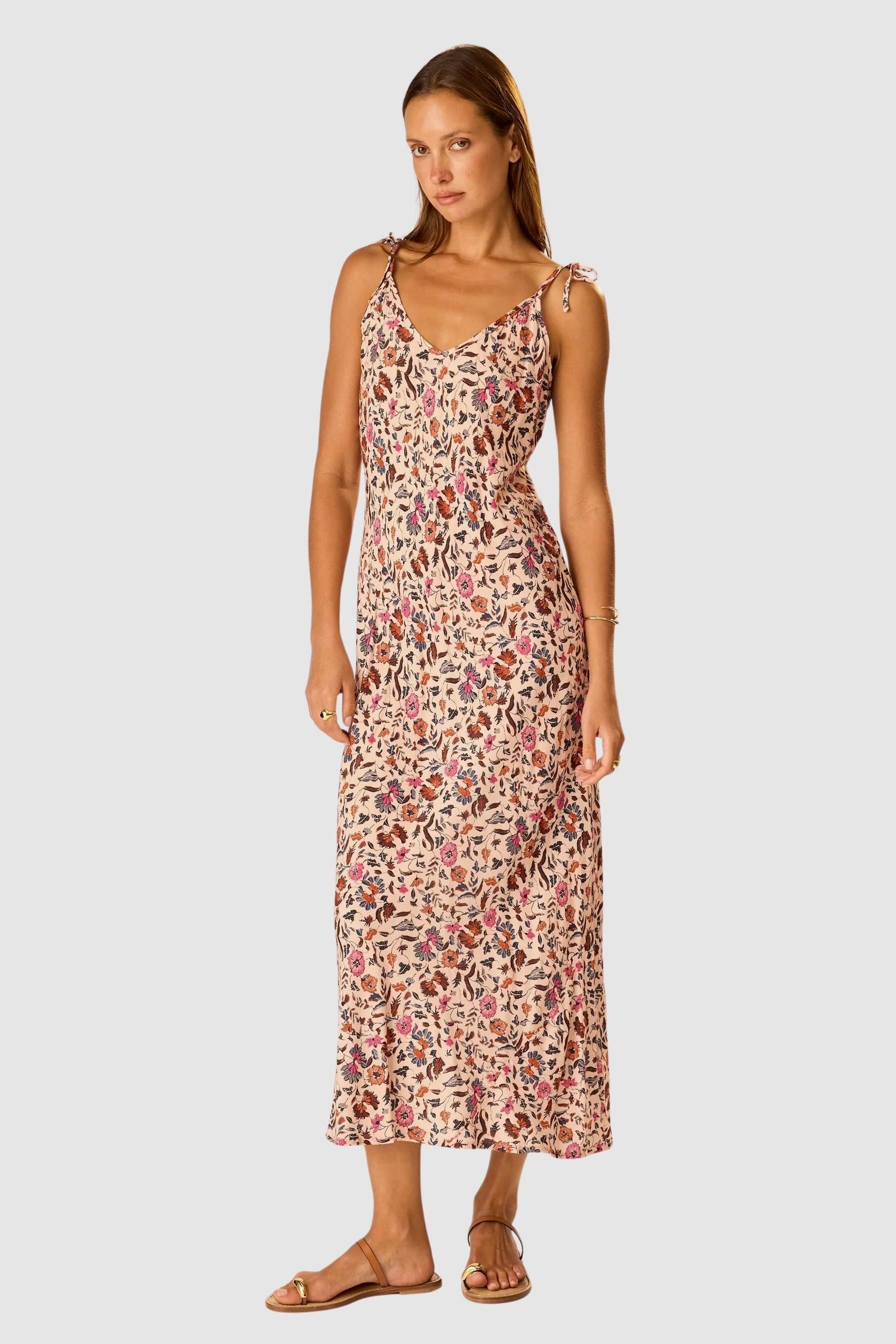 Natalie Martin Dakota Dress Wildflower Spice floral slip dress front view at YUCCA Denver