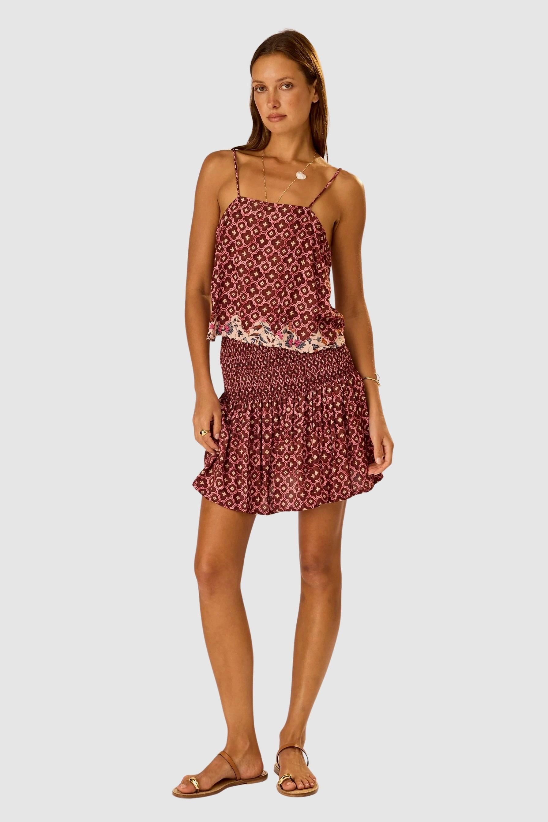 Natalie Martin Fern Cami Mosaic Spice relaxed camisole with matching printed skirt