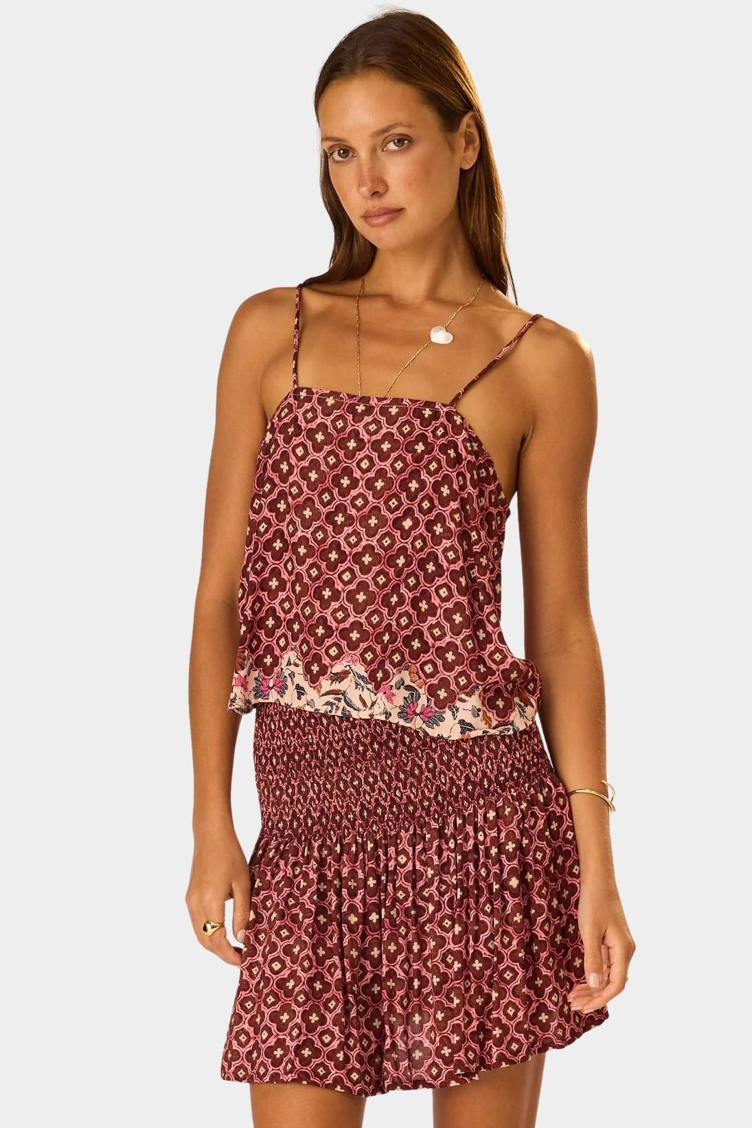 Natalie Martin Fern Cami Mosaic Spice lightweight printed rayon camisole front view