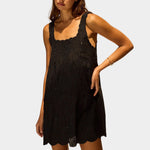 Natalie Martin Nadia Dress Black Silk Embroidery front view with scalloped trim and fluid silk mini dress silhouette at YUCCA Denver