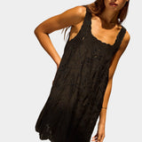 Natalie Martin Nadia Dress Black Silk Embroidery full-length view with relaxed silk silhouette and embroidered neckline