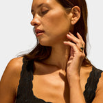 Natalie Martin Nadia Dress Black Silk Embroidery close-up portrait with tonal floral embroidery and soft silk drape