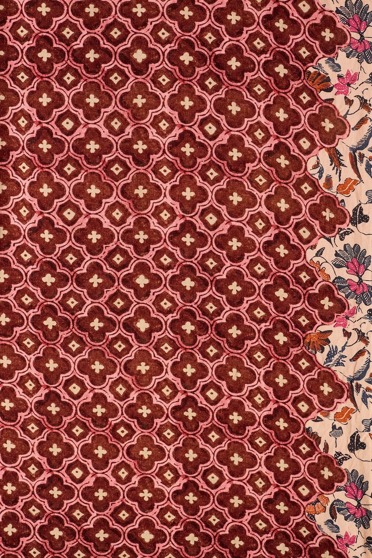 Natalie Martin Small Square Scarf Mosaic Spice close-up with hand-dyed geometric and floral mixed print detail at YUCCA Denver