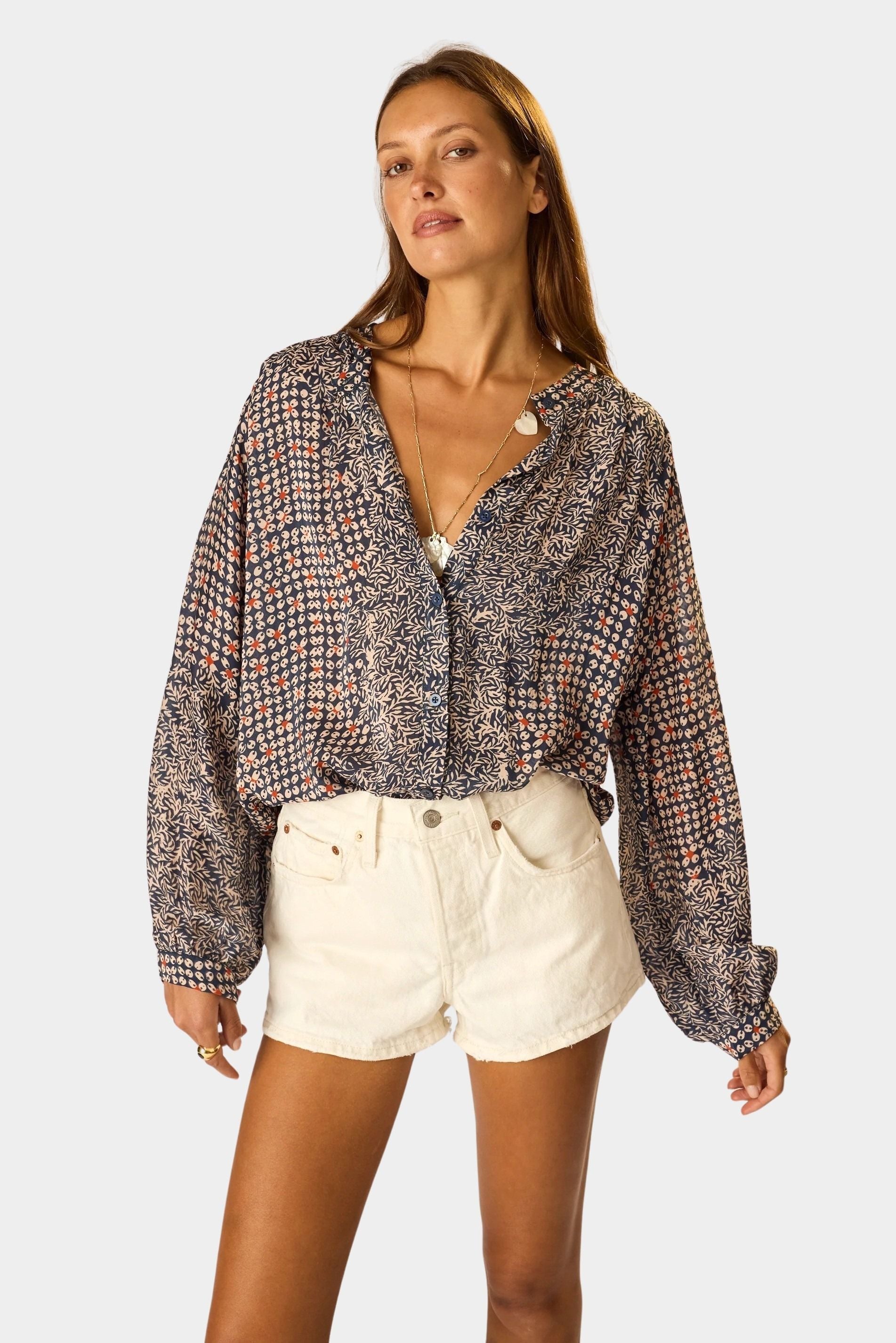 Natalie Martin Tolan Shirt Delphi Ink lightweight viscose button-down blouse at YUCCA Denver