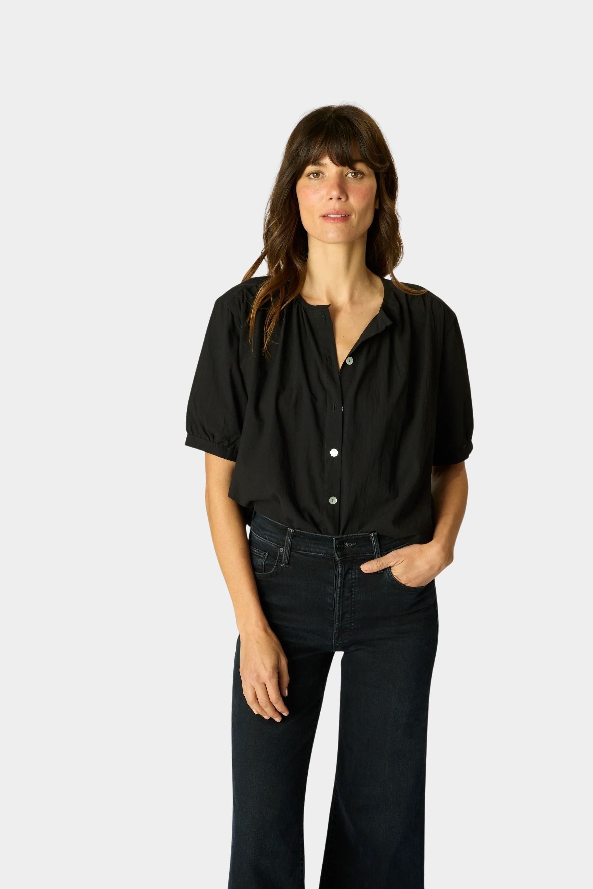 Natalie Martin Violet Top in Black Flat Cotton with relaxed everyday silhouette at YUCCA Denver