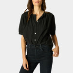 Natalie Martin Violet Top in Black Flat Cotton styled with dark denim and soft drape