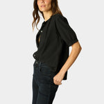 Natalie Martin Violet Top in Black Flat Cotton side profile with relaxed short sleeves at YUCCA Denver