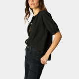Natalie Martin Violet Top in Black Flat Cotton side profile with relaxed short sleeves at YUCCA Denver
