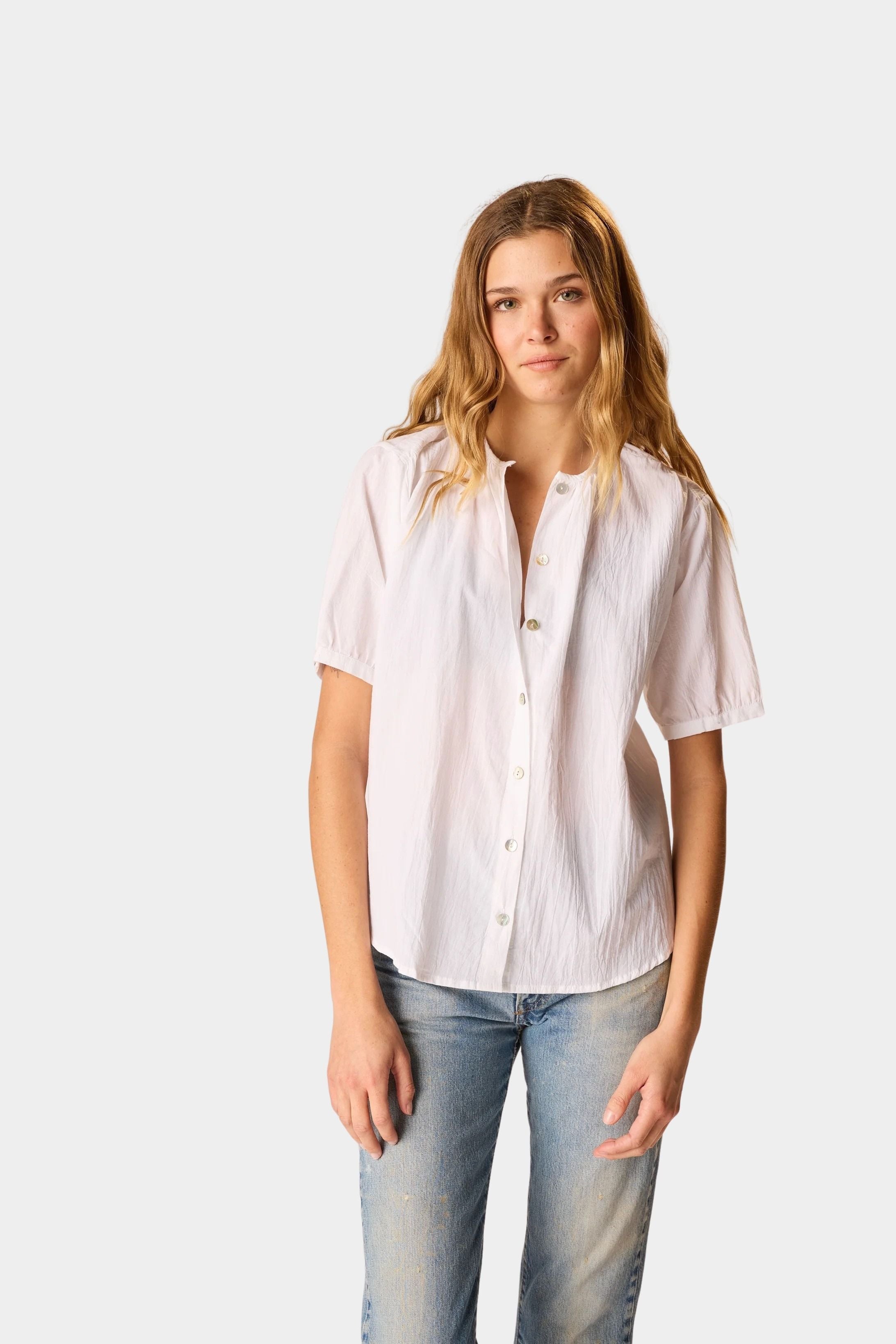 Full-length front view of Natalie Martin Violet Top in White Flat Cotton available at YUCCA Denver boutique in Denver, Colorado