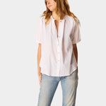 Natalie Martin Violet Top in White Flat Cotton styled with vintage wash denim and relaxed everyday fit
