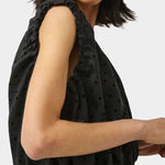 No.6 Anabel Top black dot linen with ruched shoulder detail
