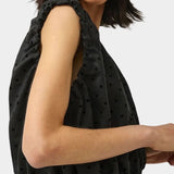 No.6 Anabel Top black dot linen with ruched shoulder detail