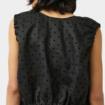 No.6 Anabel Top black dot linen with elastic hem back detail