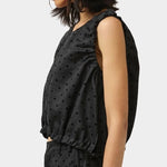 No.6 Anabel Top black polka dot linen sleeveless side view