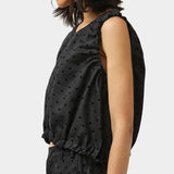 No.6 Anabel Top black polka dot linen sleeveless side view