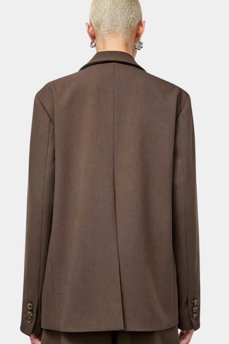 No.6 Austin Blazer in Chocolate, back view showing the center seam and relaxed silhouette