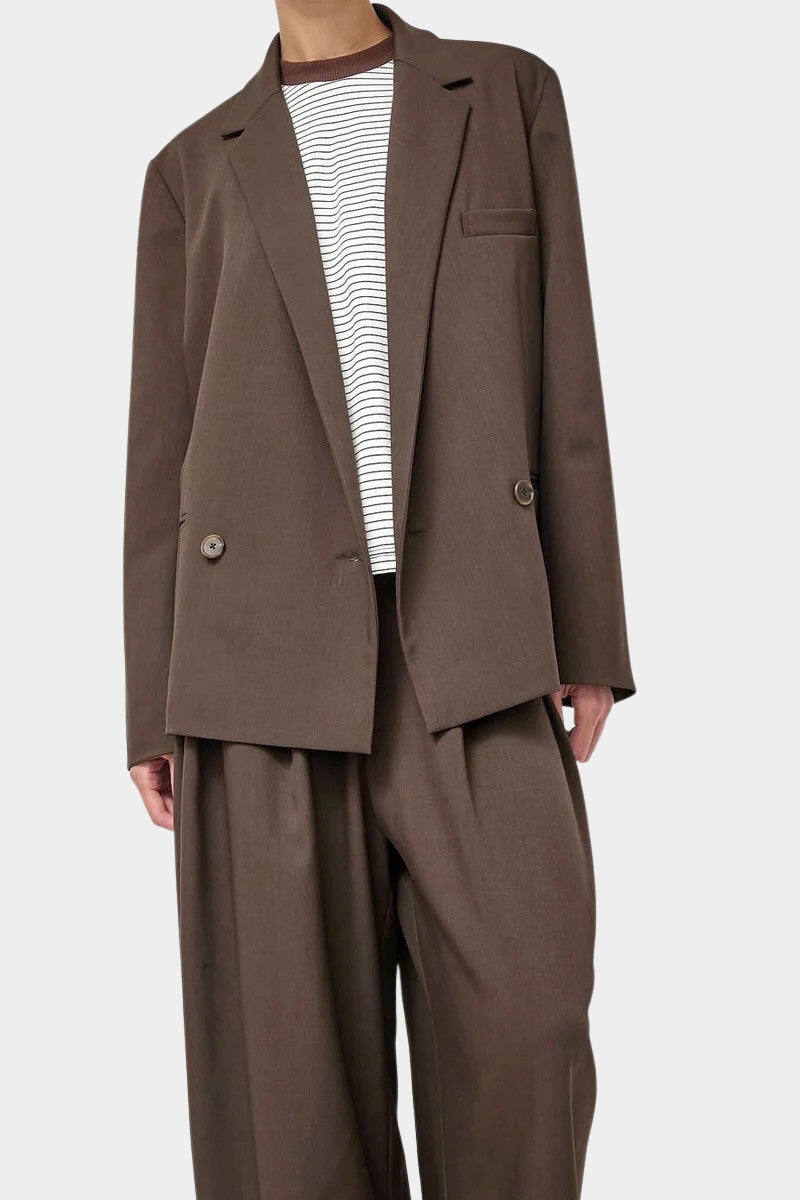 No.6 Austin Blazer in Chocolate, front view styled with the matching Holland Pant