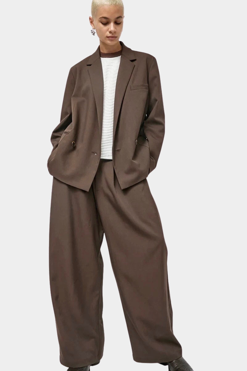 No.6 Austin Blazer in Chocolate, full outfit with the matching wide leg Holland Pant