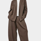 No.6 Austin Blazer in Chocolate, full outfit with the matching wide leg Holland Pant