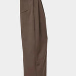 No.6 Holland Pant in Chocolate, side view showing the back patch pocket and leg shape