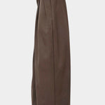 No.6 Holland Pant in Chocolate, side view showing the wide leg and elasticated back waistband