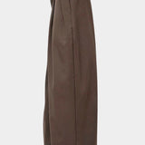 No.6 Holland Pant in Chocolate, side view showing the wide leg and elasticated back waistband