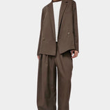 No.6 Holland Pant in Chocolate, full length front view styled with the matching Austin Blazer at YUCCA Denver