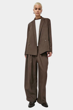 No.6 Holland Pant in Chocolate, full length front view styled with the matching Austin Blazer at YUCCA Denver