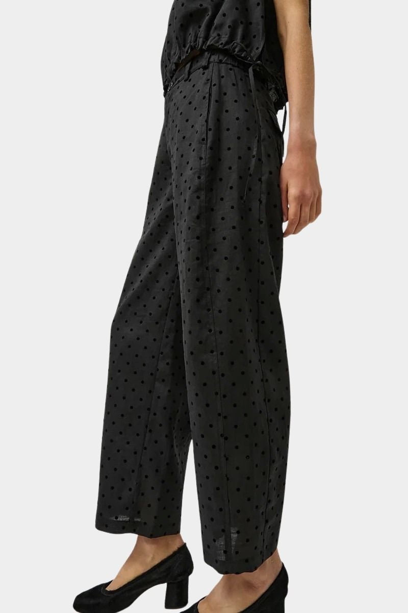 No.6 Justin Pant black dot linen cropped wide leg side pro