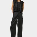 No.6 Justin Pant black dot linen high rise wide leg pant front view