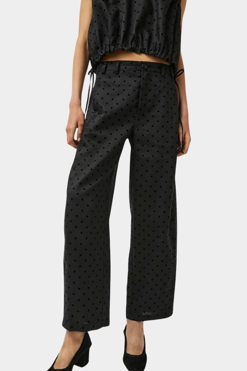 No.6 Justin Pant black polka dot linen cropped wide leg pant