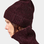 No.6 Knit Beanie in Bordeaux worn slightly slouched, close side view of its knit texture