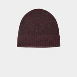 No.6 Knit Beanie in Bordeaux, front product view showing the fuzzy knit and ribbed cuff