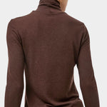 No.6 Lennon Turtleneck in Espresso, back view showing the high neck and lettuce edge