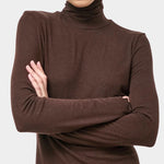 No.6 Lennon Turtleneck in Espresso, close front view of the turtleneck and long sleeves