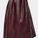 No.6 Mel Skirt in Bordeaux, back view of the elastic waistband and midi skirt
