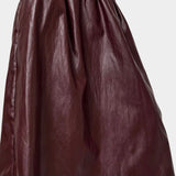 No.6 Mel Skirt in Bordeaux, angled front detail showing the sheen and gathered waistband