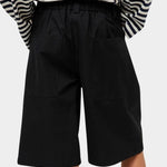 No.6 Mick Short in black cotton ripstop bermuda shorts close up back view with patch pocket detail