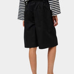No.6 Mick Short in black cotton ripstop bermuda shorts back view showing elastic waistband and patch pockets