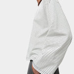 No.6 Nora Top in White Stripe, side profile highlighting the dropped shoulder and wide cuff