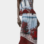 Pleated printed tank top in washed blue and crimson tones by No.6 available at SHOP YUCCA Denver