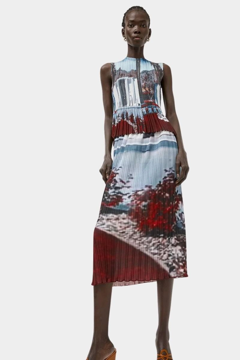 Full look featuring No.6 Rae Tank Cinema paired with matching pleated midi skirt at SHOP YUCCA Denver