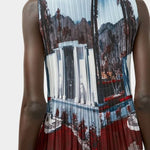 Back view of pleated high neck tank with dreamy landscape print by No.6 at SHOP YUCCA Denver