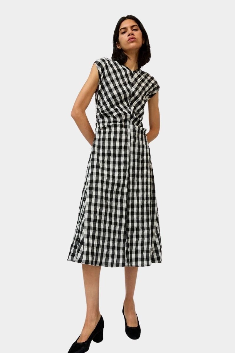 No.6 Rochelle Dress in black and white gingham cap sleeve midi dress
